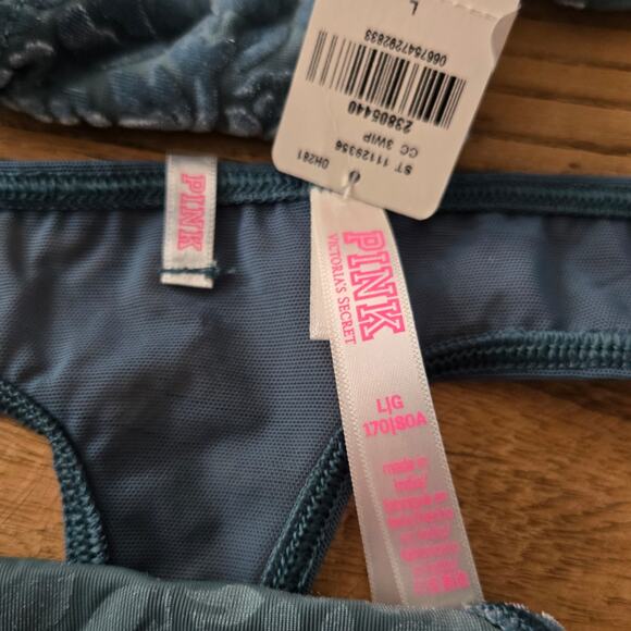 Victoria's Secret PINK Green Velvet Boyshort and thong Bundle sz L New - Picture 3 of 5